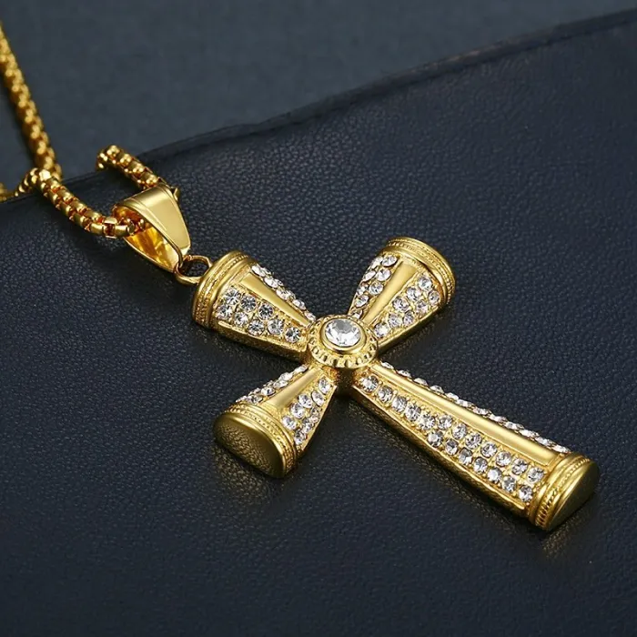 Wholesale Gold Plated Titanium Steel Cross Pendant Necklace – Hip Hop Iced Out Religious Jewelry Bulk Supplier Factory Price