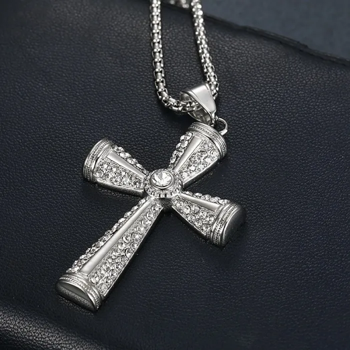 Wholesale Gold Plated Titanium Steel Cross Pendant Necklace – Hip Hop Iced Out Religious Jewelry Bulk Supplier Factory Price