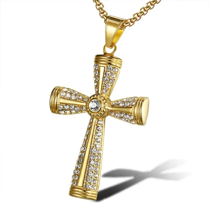 Wholesale Gold Plated Titanium Steel Cross Pendant Necklace – Hip Hop Iced Out Religious Jewelry Bulk Supplier Factory Price