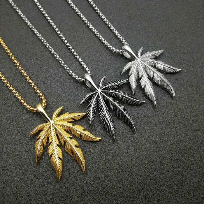 Wholesale Gold Plated Titanium Steel Jamaica Maple Leaf Pendant Necklace – Hip Hop Jewelry Bulk Supplier Factory Price