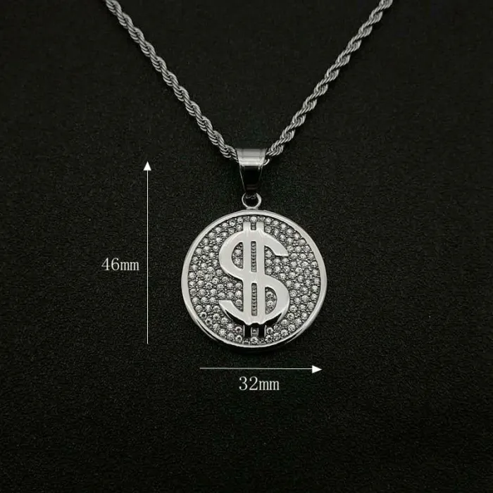 Wholesale Gold Plated Titanium Steel Dollar Sign Pendant Necklace – Hip Hop Iced Out Jewelry Bulk Supplier Factory Price