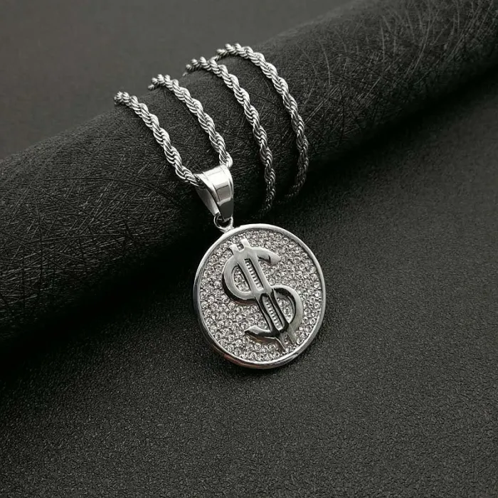 Wholesale Gold Plated Titanium Steel Dollar Sign Pendant Necklace – Hip Hop Iced Out Jewelry Bulk Supplier Factory Price