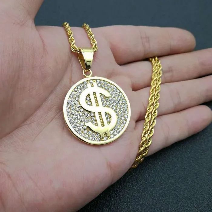 Wholesale Gold Plated Titanium Steel Dollar Sign Pendant Necklace – Hip Hop Iced Out Jewelry Bulk Supplier Factory Price