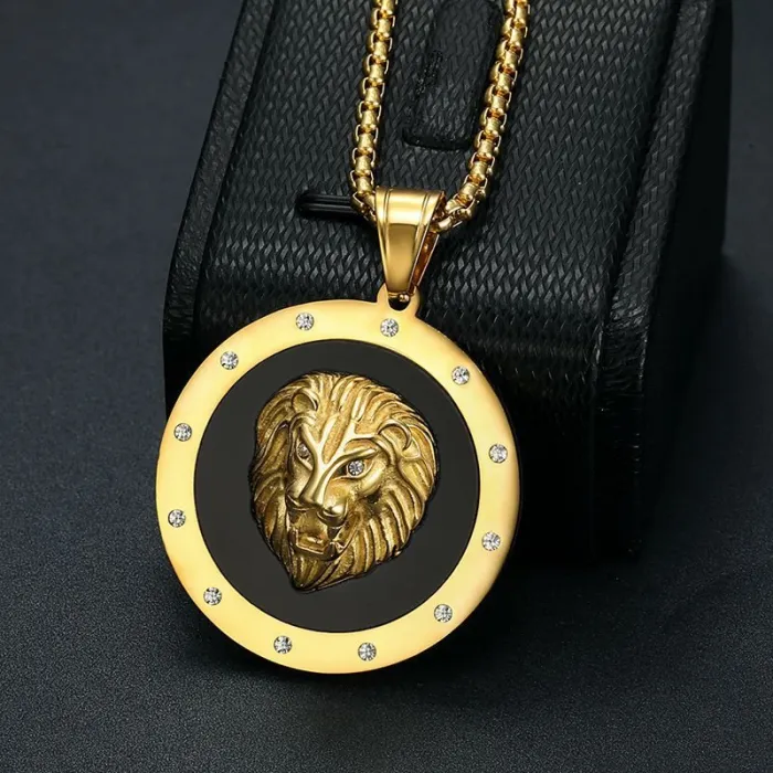 Wholesale Gold Plated Titanium Steel Lion Head Pendant Necklace – Hip Hop Iced Out Jewelry Bulk Supplier Factory Price