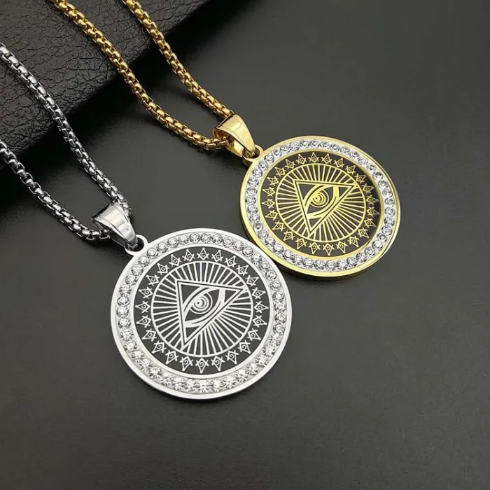Wholesale Gold Plated Titanium Steel Eye of Providence Pendant Necklace – Hip Hop Iced Out Religious Jewelry Bulk Supplier Factory Price