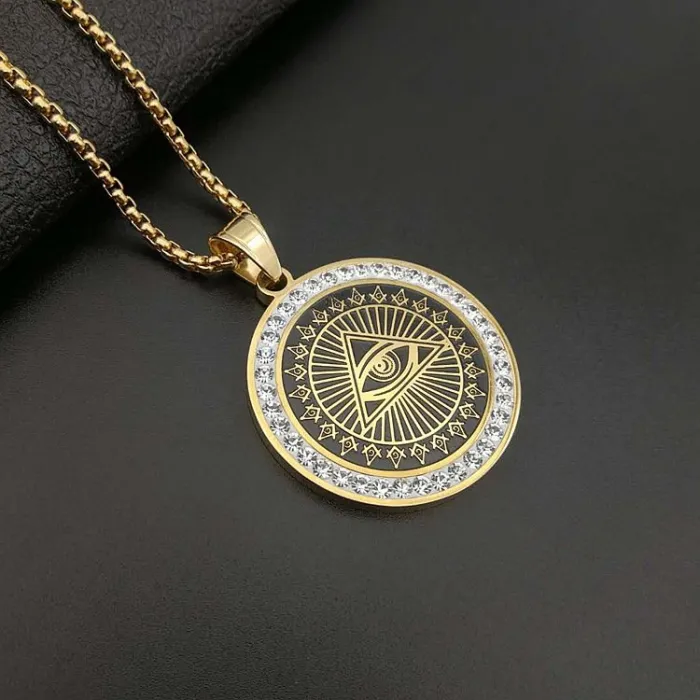 Wholesale Gold Plated Titanium Steel Eye of Providence Pendant Necklace – Hip Hop Iced Out Religious Jewelry Bulk Supplier Factory Price