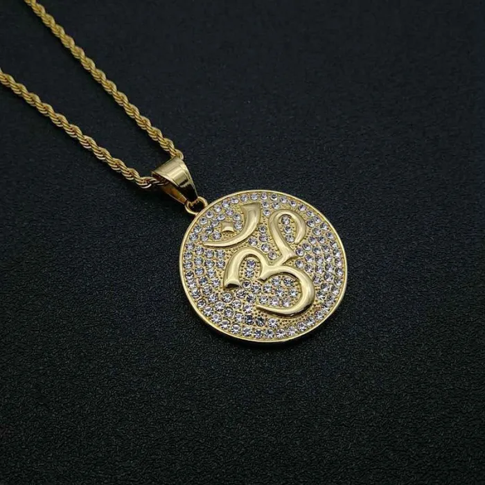 Wholesale Gold Plated Titanium Steel Yoga OM Pendant Necklace – Hip Hop Iced Out Spiritual Jewelry Bulk Supplier Factory Price