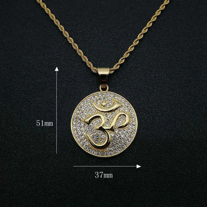 Wholesale Gold Plated Titanium Steel Yoga OM Pendant Necklace – Hip Hop Iced Out Spiritual Jewelry Bulk Supplier Factory Price