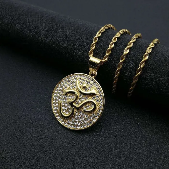 Wholesale Gold Plated Titanium Steel Yoga OM Pendant Necklace – Hip Hop Iced Out Spiritual Jewelry Bulk Supplier Factory Price