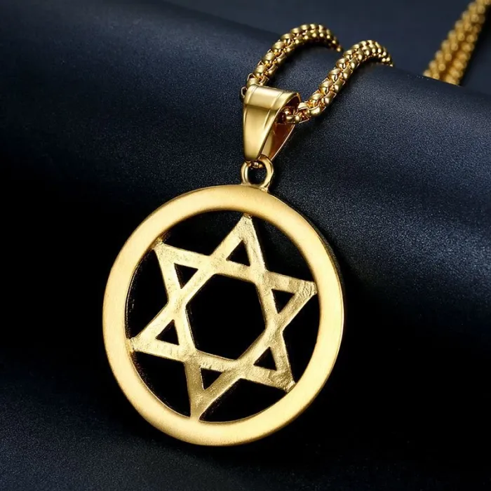 Wholesale Gold Plated Titanium Steel Star of David Round Pendant Necklace – Hip Hop Iced Out Jewelry Bulk Supplier Factory Price