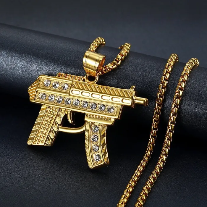 Wholesale Gold Plated Titanium Steel Submachine Gun Pendant Necklace – Hip Hop Iced Out Jewelry Bulk Supplier Factory Price
