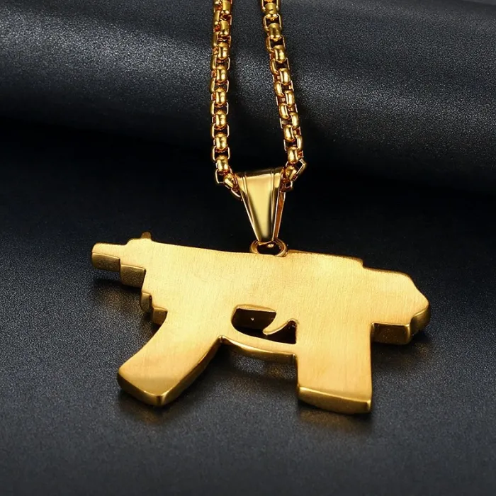 Wholesale Gold Plated Titanium Steel Submachine Gun Pendant Necklace – Hip Hop Iced Out Jewelry Bulk Supplier Factory Price