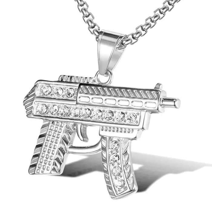 Wholesale Gold Plated Titanium Steel Submachine Gun Pendant Necklace – Hip Hop Iced Out Jewelry Bulk Supplier Factory Price