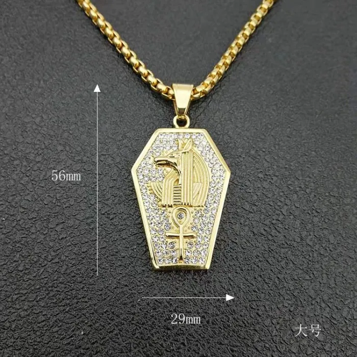 Wholesale Gold Plated Titanium Steel Anubis Wolf Head Pendant Necklace – Egyptian Hip Hop Iced Out Jewelry Bulk Supplier Factory Price