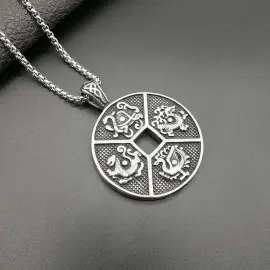 Wholesale Polished Titanium Steel Four Symbols Pendant Necklace – Vintage Punk Oriental Jewelry Bulk Supplier Factory Price - Jewelryto