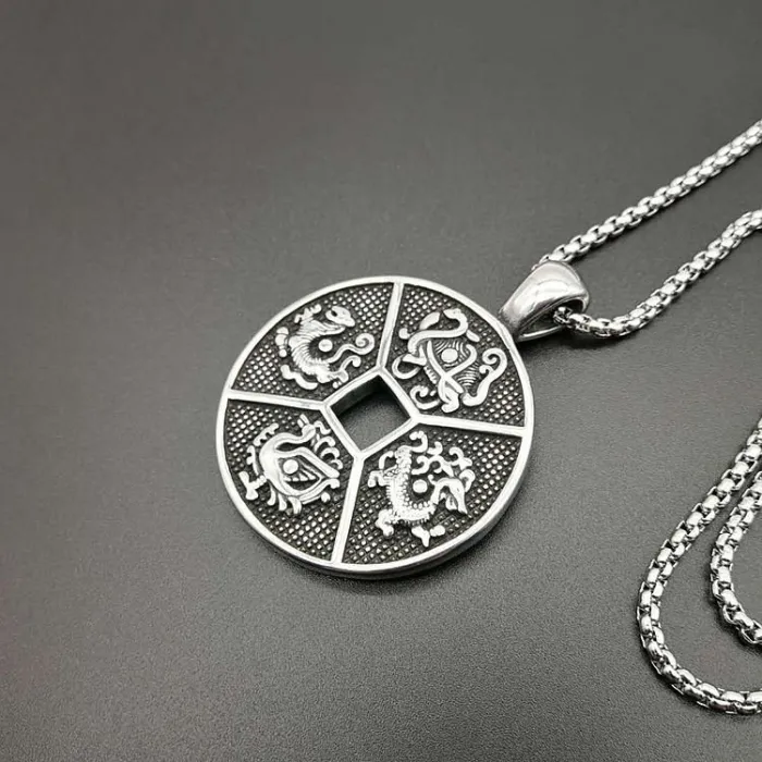 Wholesale Polished Titanium Steel Four Symbols Pendant Necklace – Vintage Punk Oriental Jewelry Bulk Supplier Factory Price