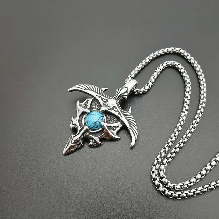 Wholesale Titanium Steel Eagle Pendant Necklace with Turquoise Gesar Design – Vintage Punk Jewelry Bulk Supplier Factory Price