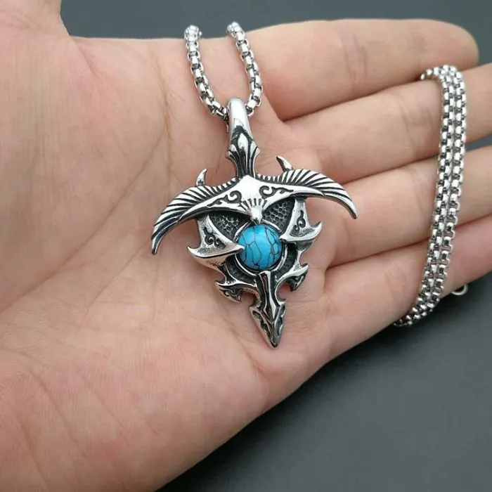 Wholesale Titanium Steel Eagle Pendant Necklace with Turquoise Gesar Design – Vintage Punk Jewelry Bulk Supplier Factory Price